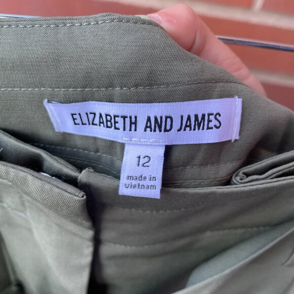 Elizabeth & James Paper Bag High Waist Olive Green Belted Pants Trousers Size 12 - Picture 8 of 9
